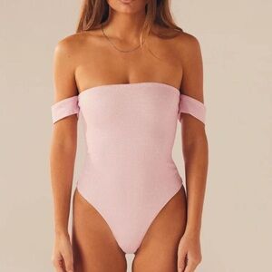 Peppermayo Women’s Sparkly Pink Off-Shoulder Catch The Light Bodysuit